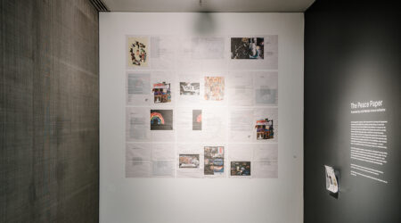 <em>LEAP Middle School Initiative: The Peace Paper</em>, installation view, Contemporary Art Museum St. Louis, September 8–December 31, 2017. Photo: Dusty Kessler.