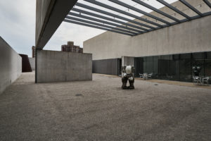 Installation view of KAWS: FAR FAR DOWN from courtyard