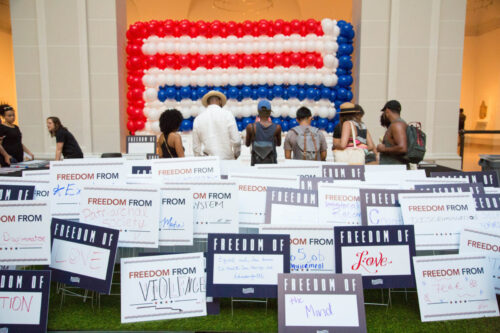 For Freedoms signs at Brooklyn Museum. Courtesy For Freedoms.