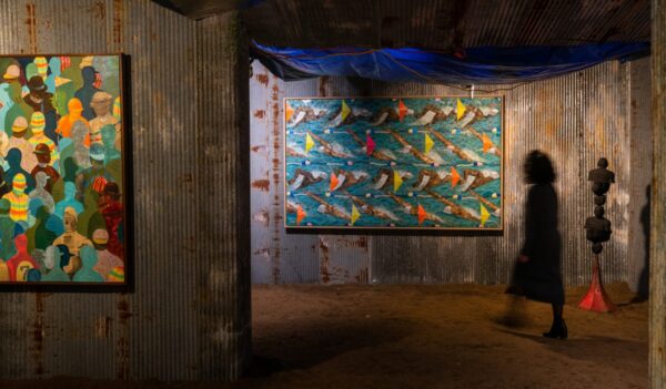 Derek Fordjour: SHELTER, installation view. Contemporary Art Museum St. Louis, January 17–August 23, 2020. Photo: Dusty Kessler.