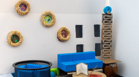 New Art in the Neighborhood students construct and photograph scale-model interiors, 2020.
