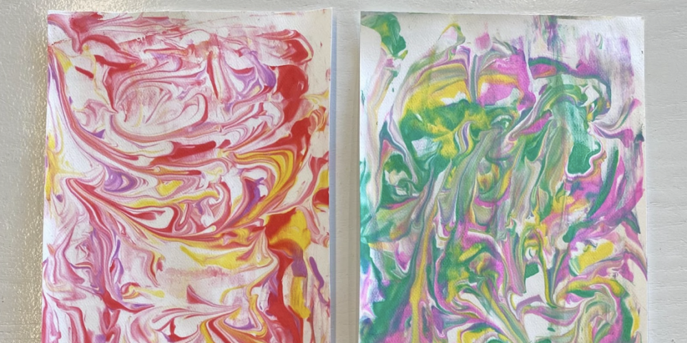 Project example by CJ Mitchell
Shaving cream marble print, liquid watercolors, shaving cream, watercolor paper.