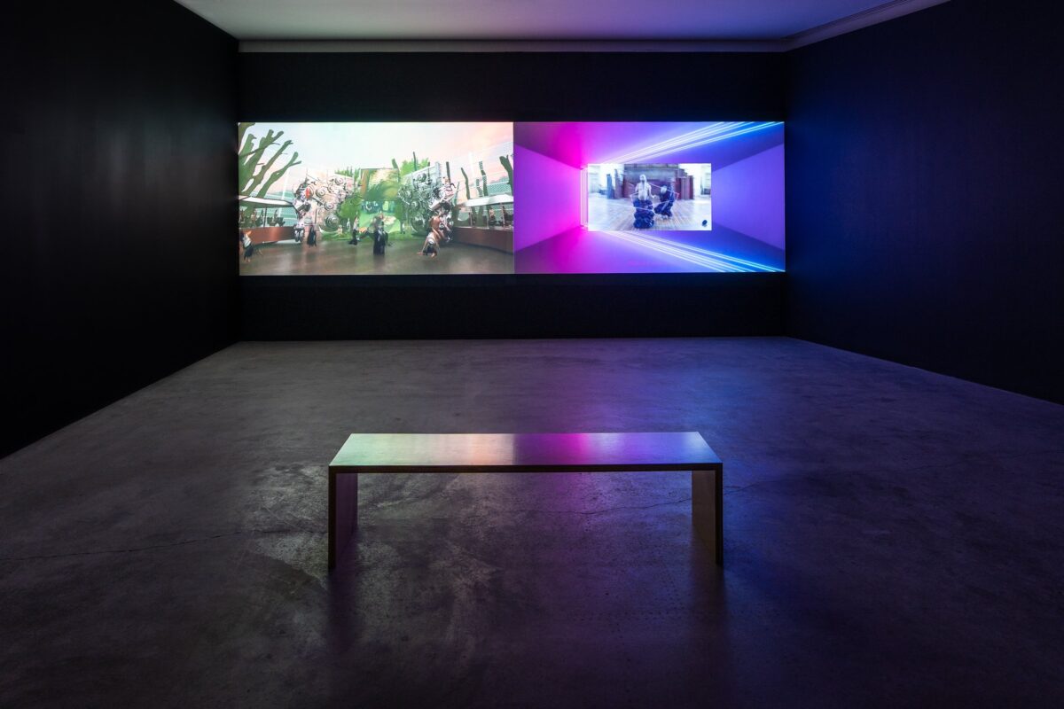 <em>Jacolby Satterwhite: Spirits Roaming on the Earth</em>, installation view, Contemporary Art Museum St. Louis, March 10–August 13, 2023. Photo courtesy Dusty Kessler. 