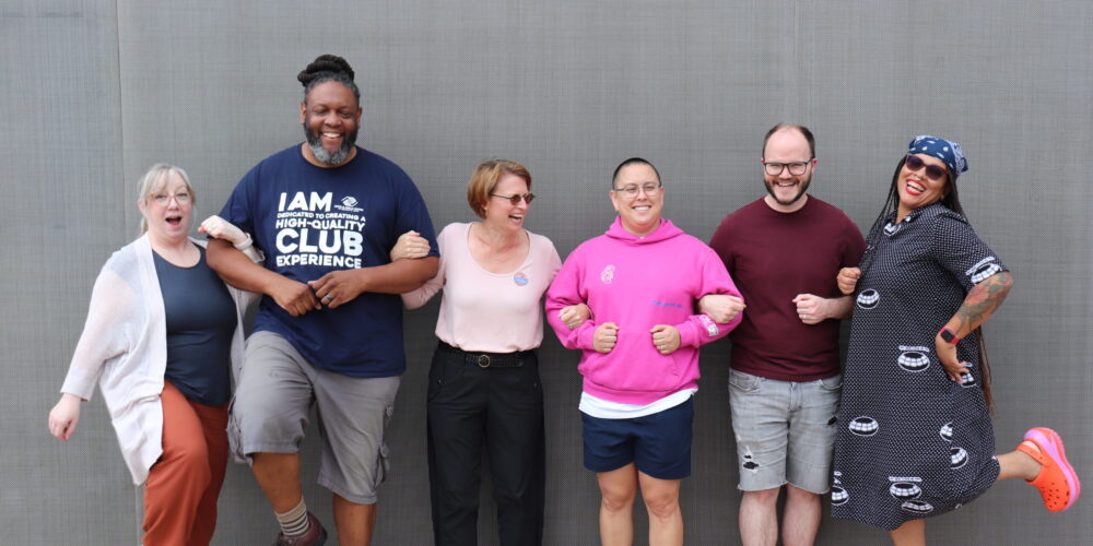 2024-25 CAM Resident Teaching Artists from left to right: Dee Levang, Rodrick Whetstone, Adrienne Outlaw, Jen Wohlner, Colin McLaughlin, and Simiya Sudduth. Not pictured: Jamie Bonfiglio and Yvonne Anguiano