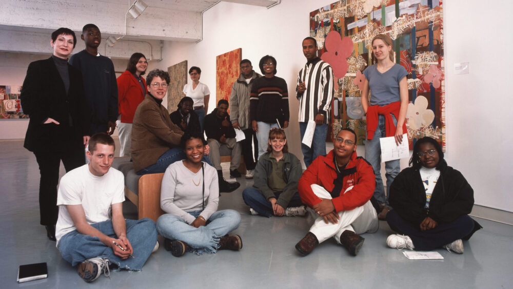 New Art in the Neighborhood cohort with Roseann Weiss, former Program and Education Director, and Betsy Millard, former Executive Director of the Forum for Contemporary Art, 1995.